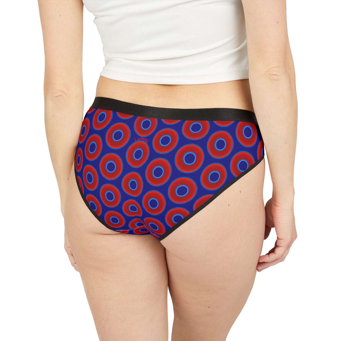Lumpy Donut Underwear - vivid red donut print w/vivid navy blue background