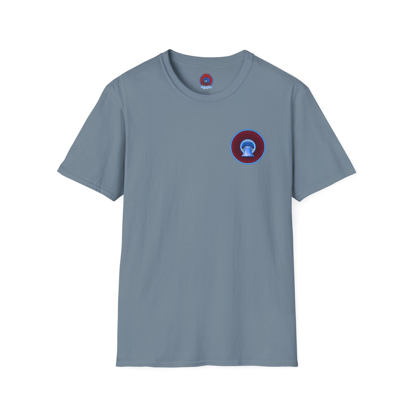 Classic Donut Tee - Unisex Soft-Style - "Brotherly Donuts Jawn" - vivid dark purple-red/light blue donut