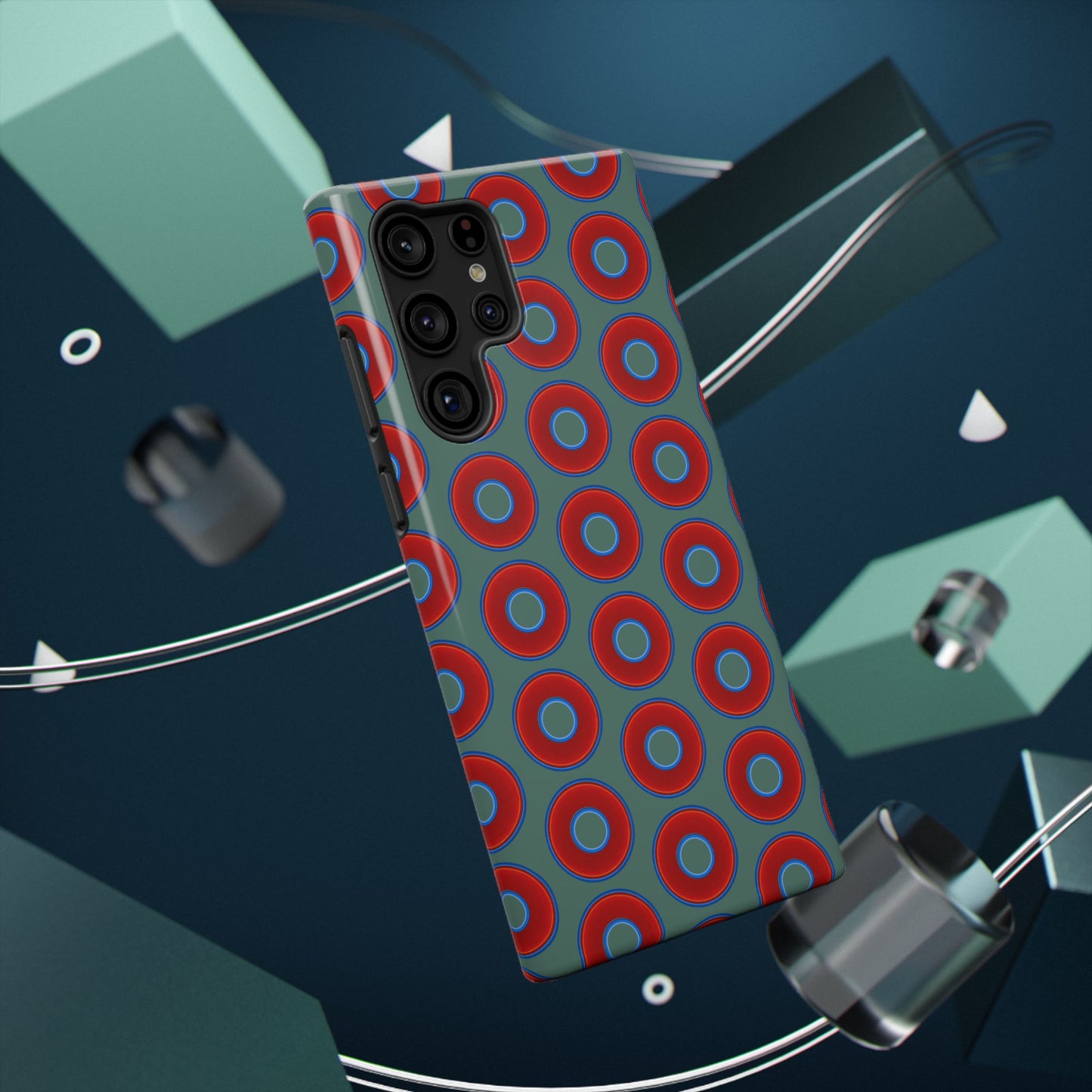 Impact-Resistant Lumpy Donut Case - red vivid donut print w/Fenway green background