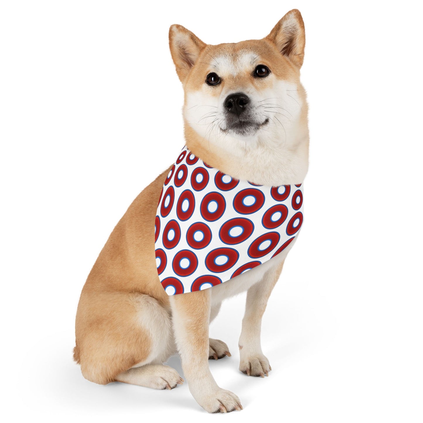Jim's Lumpy Bandana Pet Collar - vivid red donuts w/white background