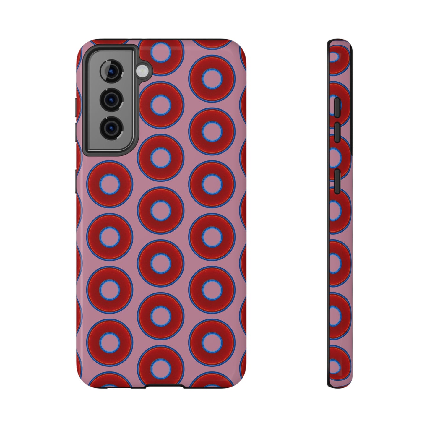 Impact-Resistant Lumpy Donut Case - red vivid donut print w/pale magenta background