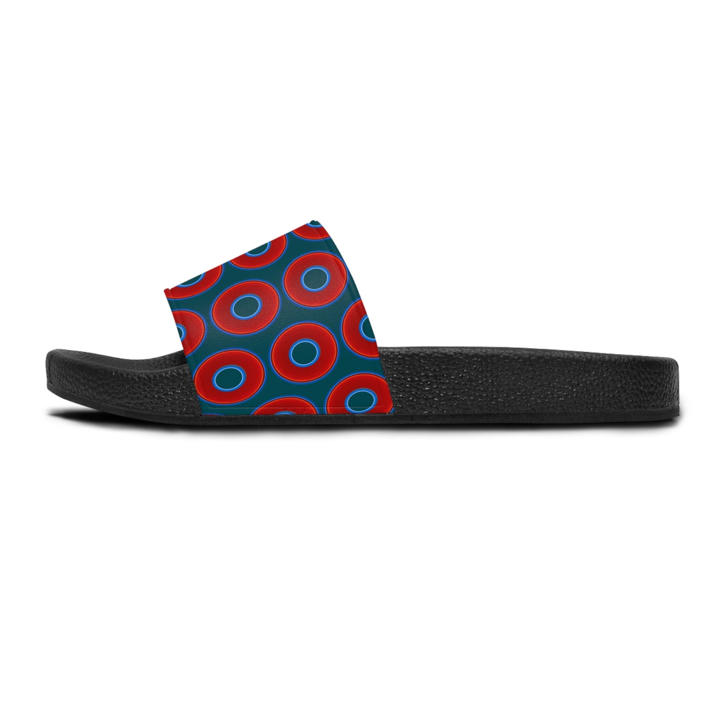 Lumpy Sandals - slip-ons - red vivid donuts w/midnight green background