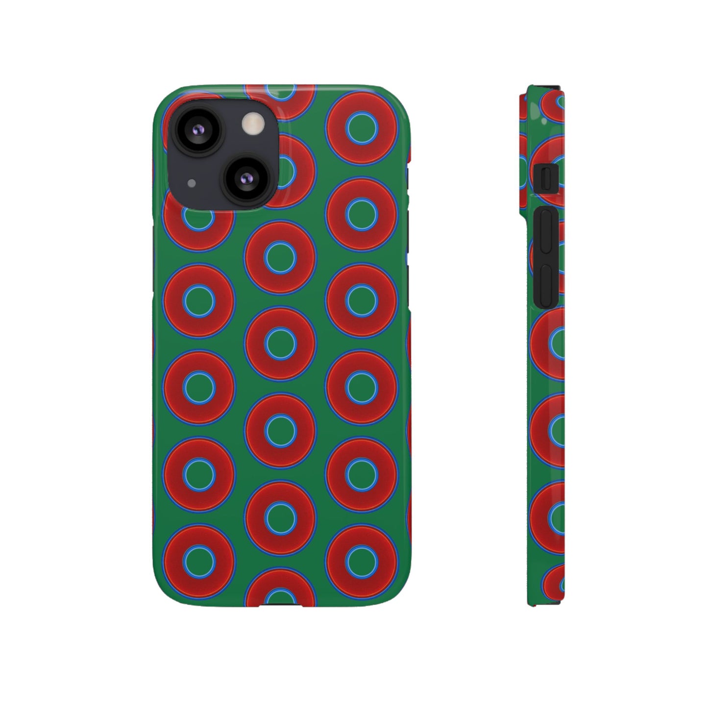Lumpy Donut Snap Case - red vivid donut print w/green background
