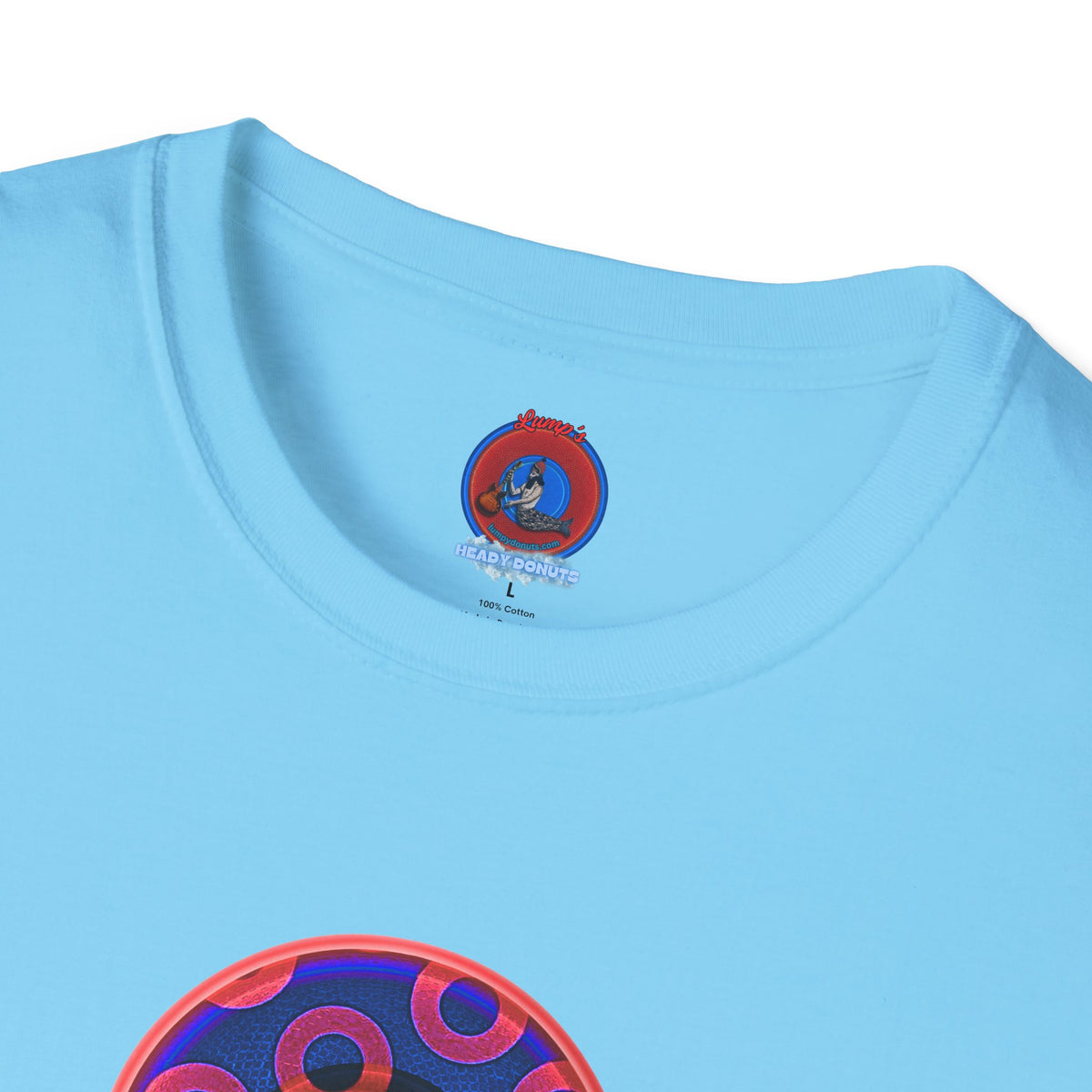 Classic Donut Tee - Unisex Soft-Style - "Wooked Cream - YEMSG Donut " - dark electric blue/red rustic paradox donut - variant 2