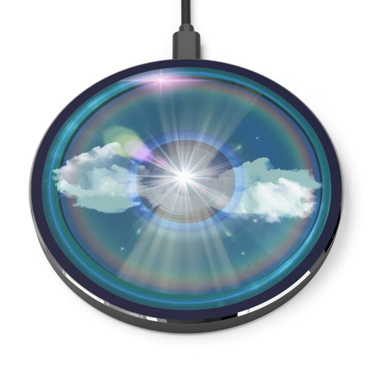 The Flow - Wireless Lumpy Donut Chargers - "The Divided Wireless Donut Charger" - vivid sky donut w/dark navy background - variant 1 - [*charitable donut]