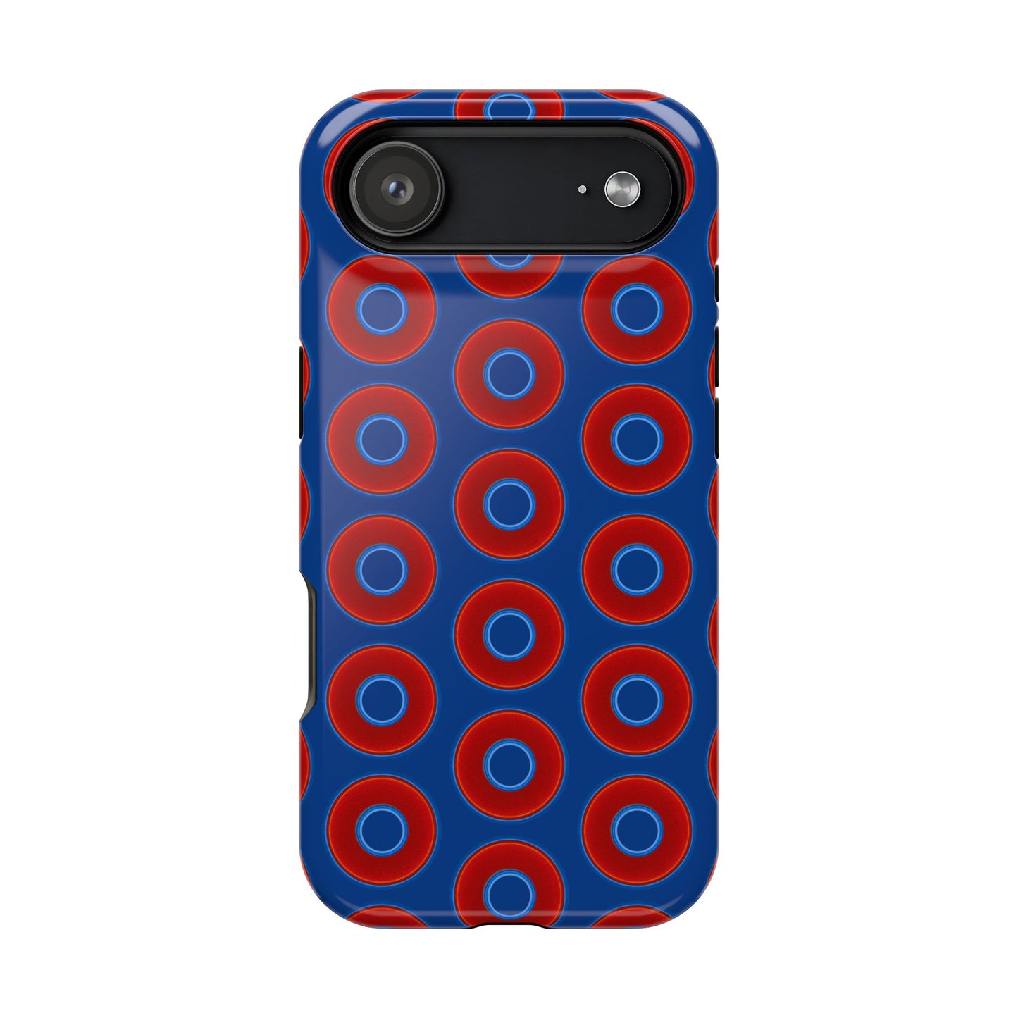 Impact-Resistant Lumpy Donut Case - red vivid donut print w/dark blue background