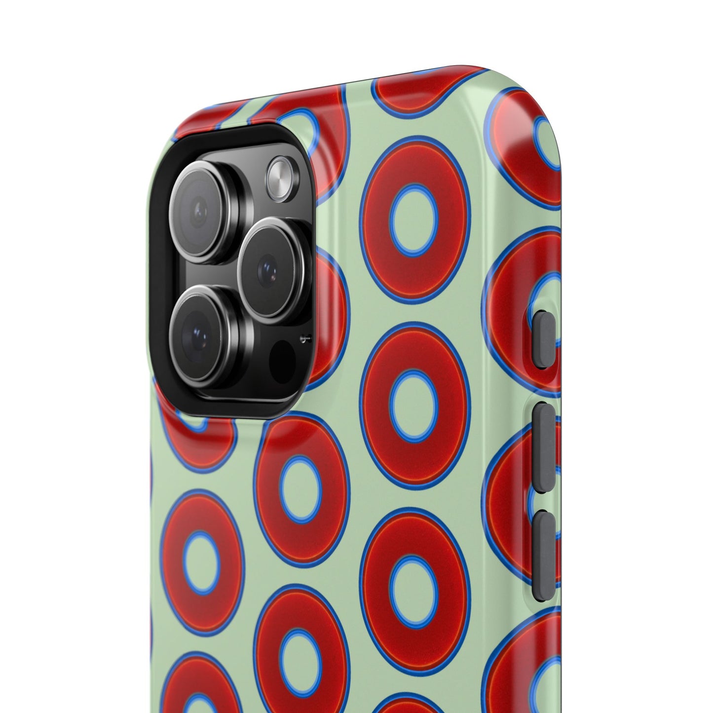 Impact-Resistant Lumpy Donut Case - red vivid donut print w/seafoam green background