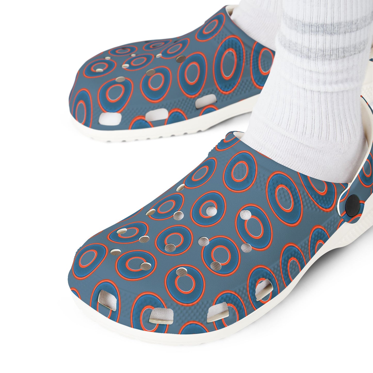 Spatchcocks - donut slip-on shoes - blue rustic donuts w/metallic blue background [unisex]