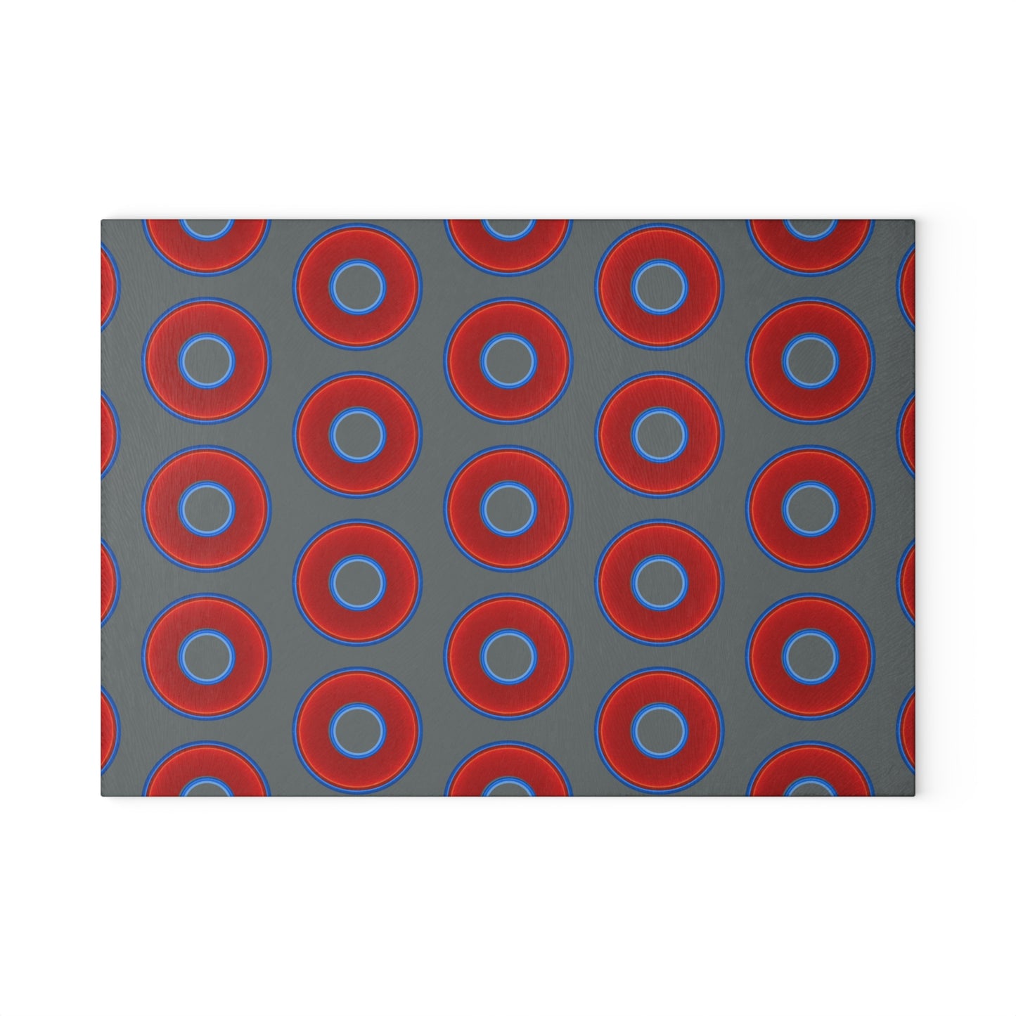 My Friend's Cutting Board - vivid red donuts w/dark gray background