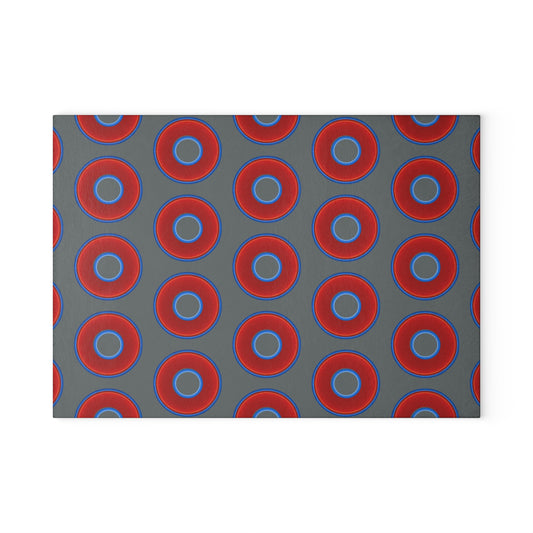 My Friend's Cutting Board - vivid red donuts w/dark gray background