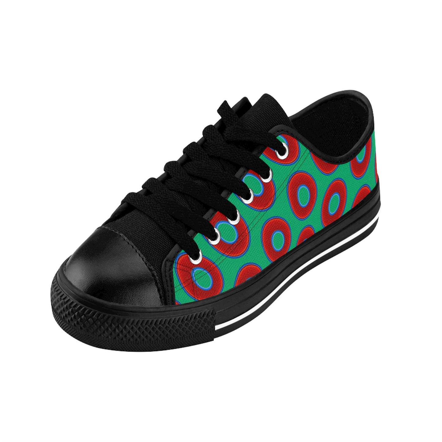 Men's Cushiony Convectors - Low Top - large red vivid donut print w/jade green background