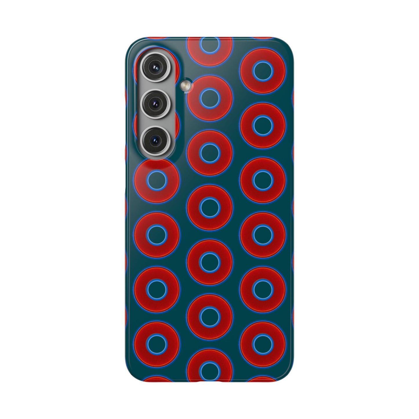 Lumpy Donut Snap Case - red vivid donut print w/midnight teal green background