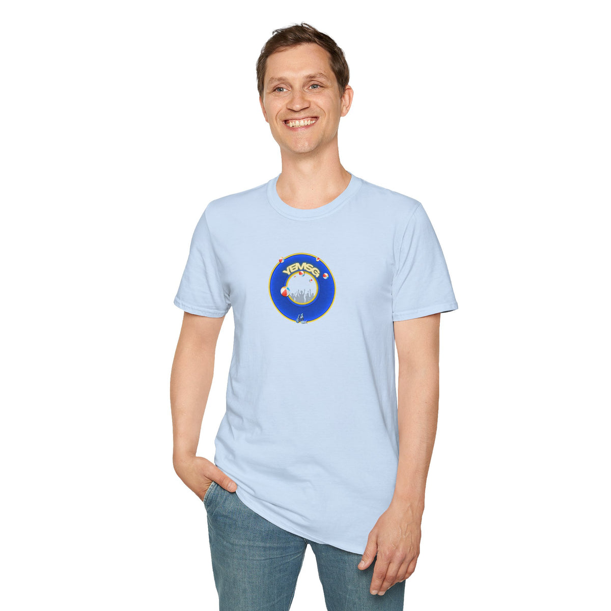 Donut Tee - Unisex Soft-Style - "The Donut's Secret Ingredient? MSG" - vivid blue/yellow donut - variant 2