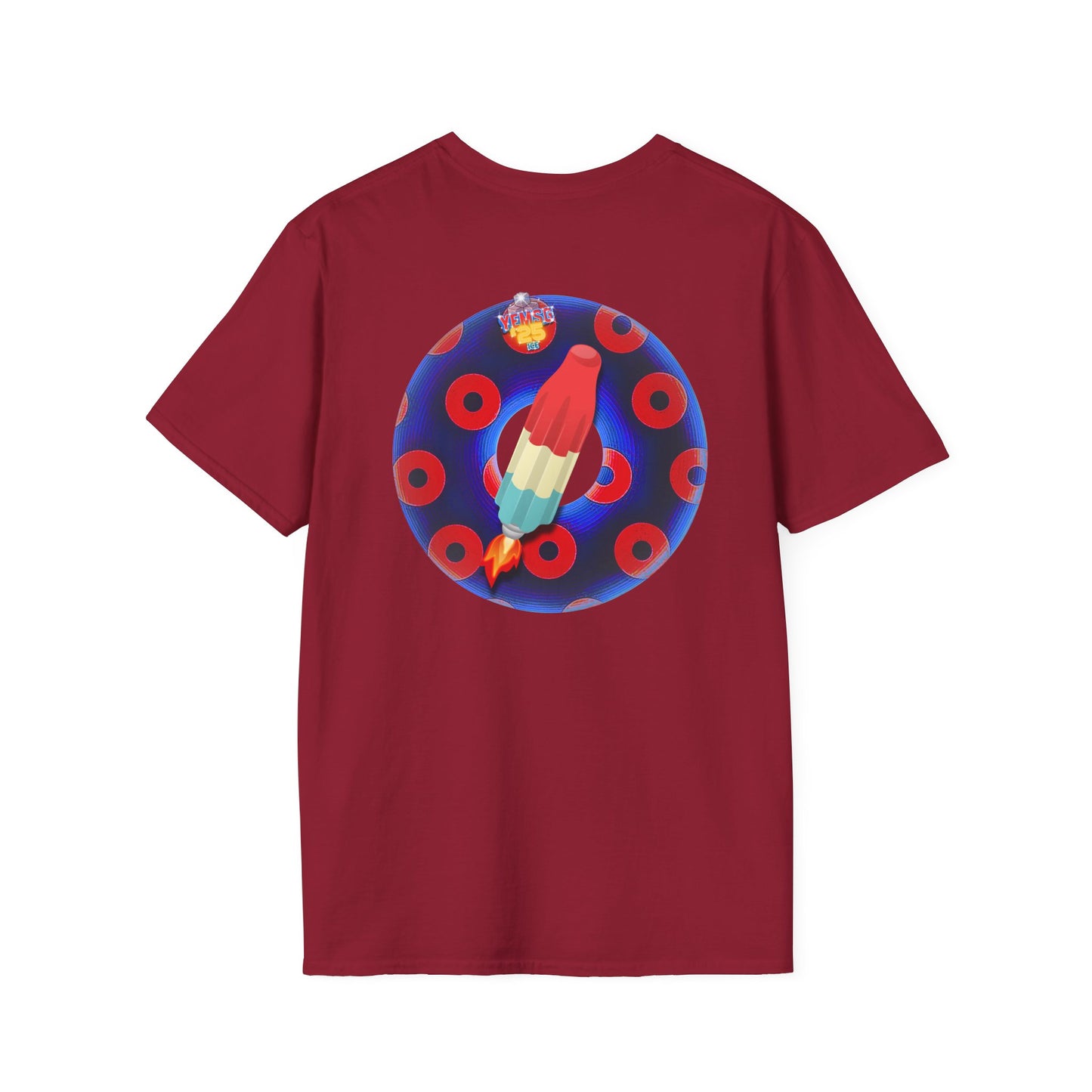Classic Donut Tee - Unisex Soft-Style - "Blow this Popsicle Stand" - blue/red paradox bomb pop donut - variant 3