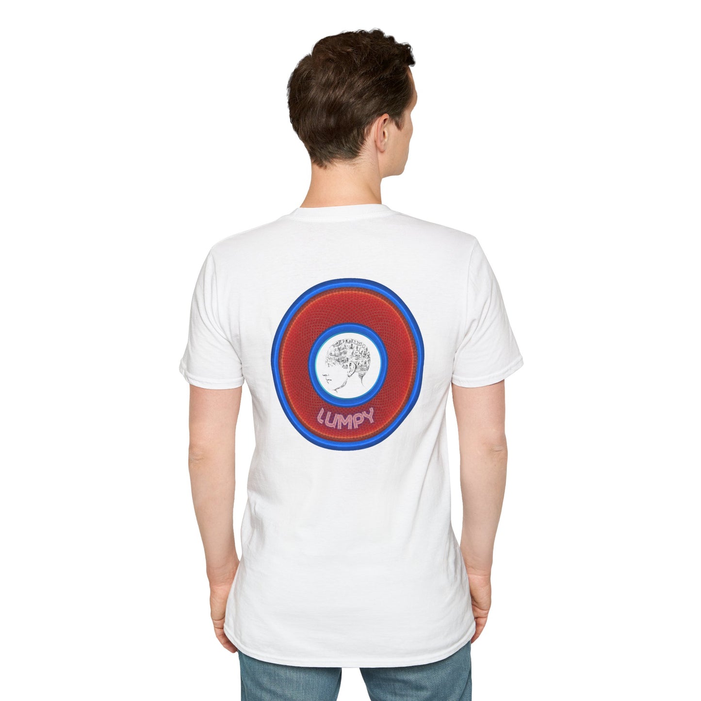 Classic Donut Tee - Unisex Soft-Style - "The Lumpy Donut" - variant 1 - red/blue donut