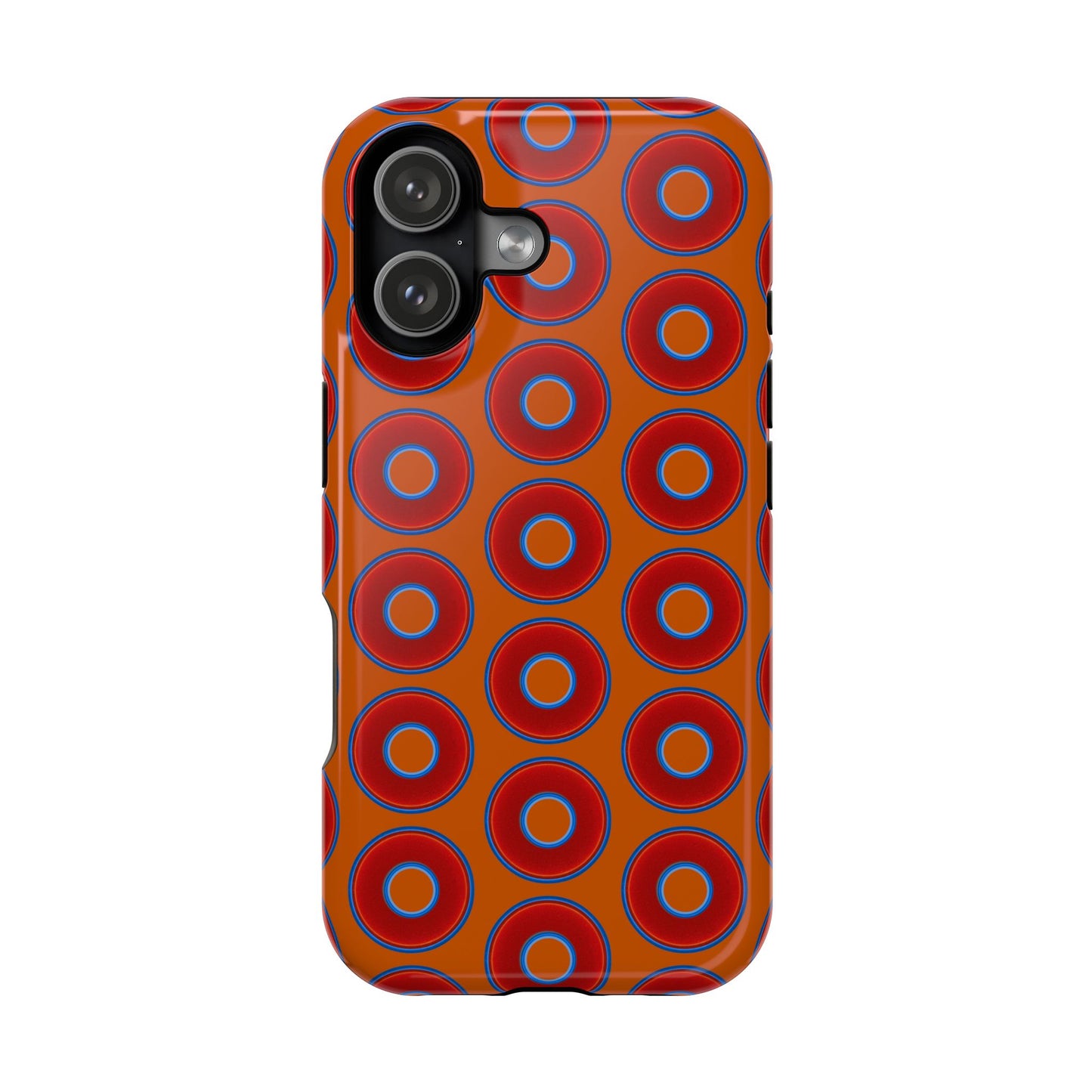 Impact-Resistant Lumpy Donut Case - red vivid donut print w/dark orange background
