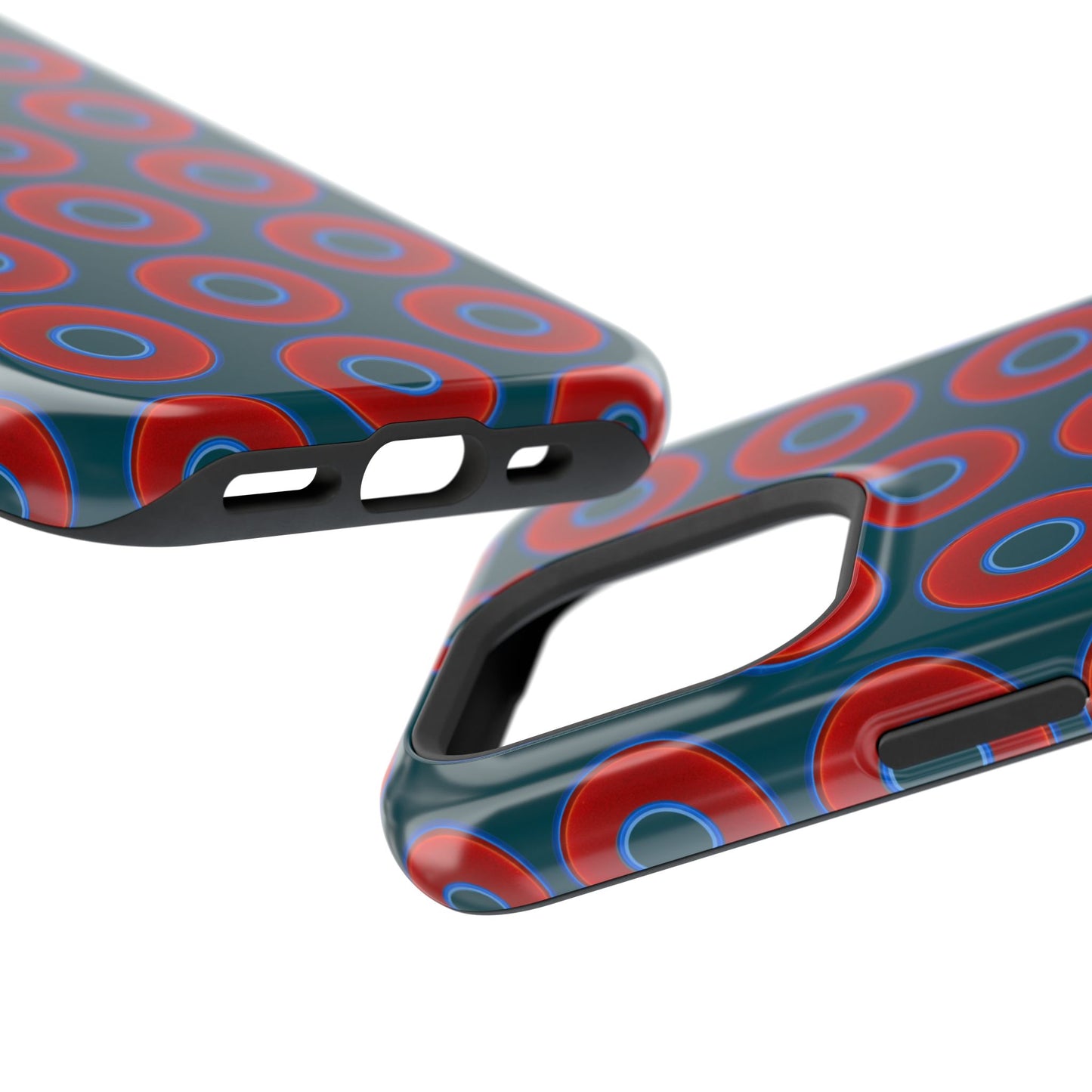 Impact-Resistant Lumpy Donut Case - red vivid donut print w/midnight green background