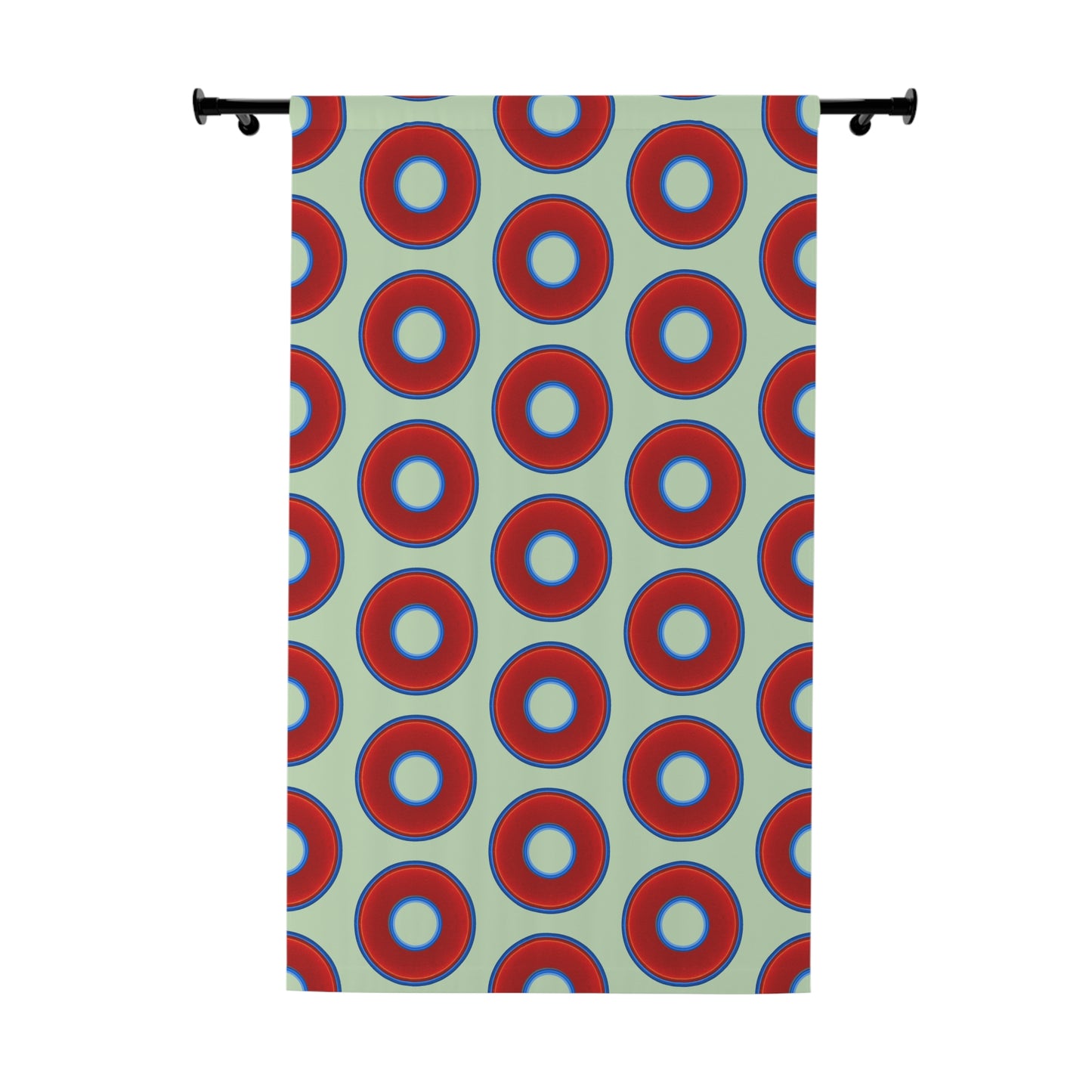 Lump's Heady Curtain w/Donuts - vivid red donut print - w/seafoam green background - [*1 Piece / 50" x 84"]