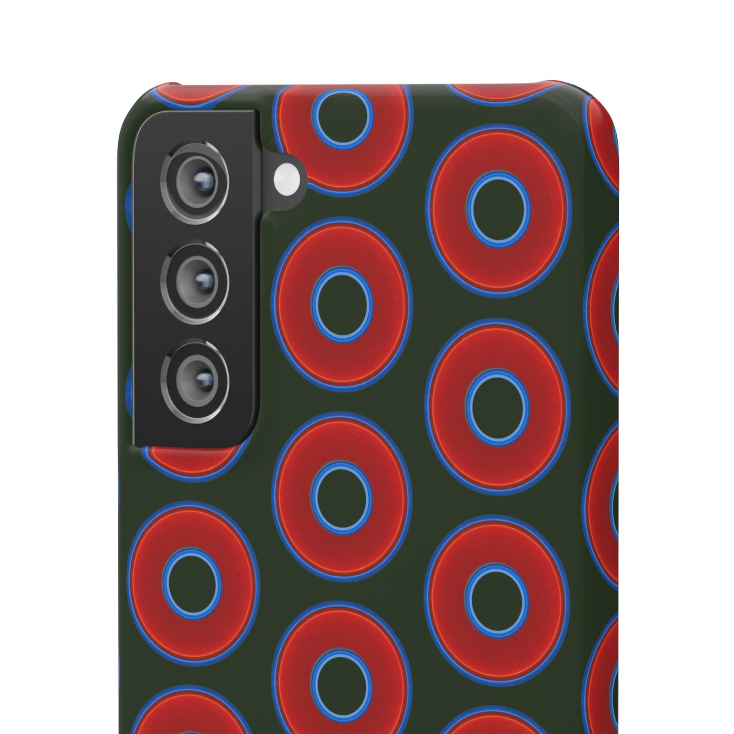 Lumpy Donut Snap Case - red vivid donut print w/deep forest green background