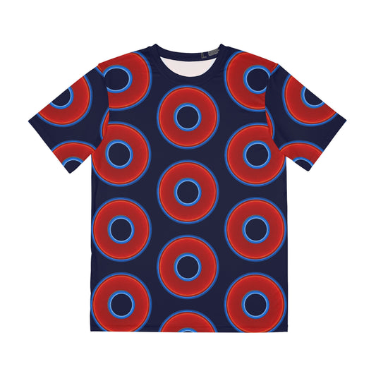 Multi-Beastie Giant Donut AOP Polyester Tee - red vivid donut print w/dark navy blue background