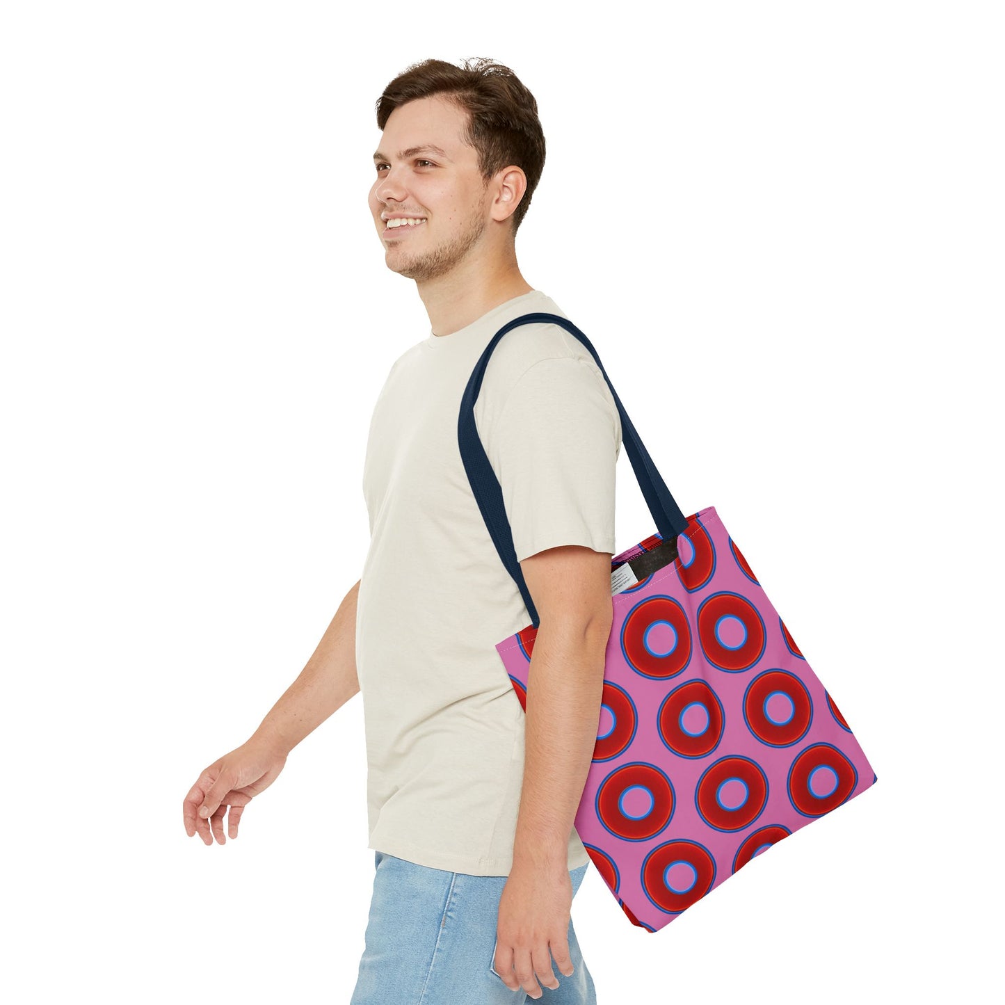 Lumpy Beach/Tote Bag - red vivid donuts w/light pink background