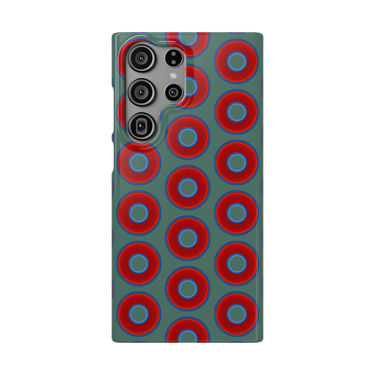 Lumpy Donut Snap Case - red vivid donut print w/Fenway green background
