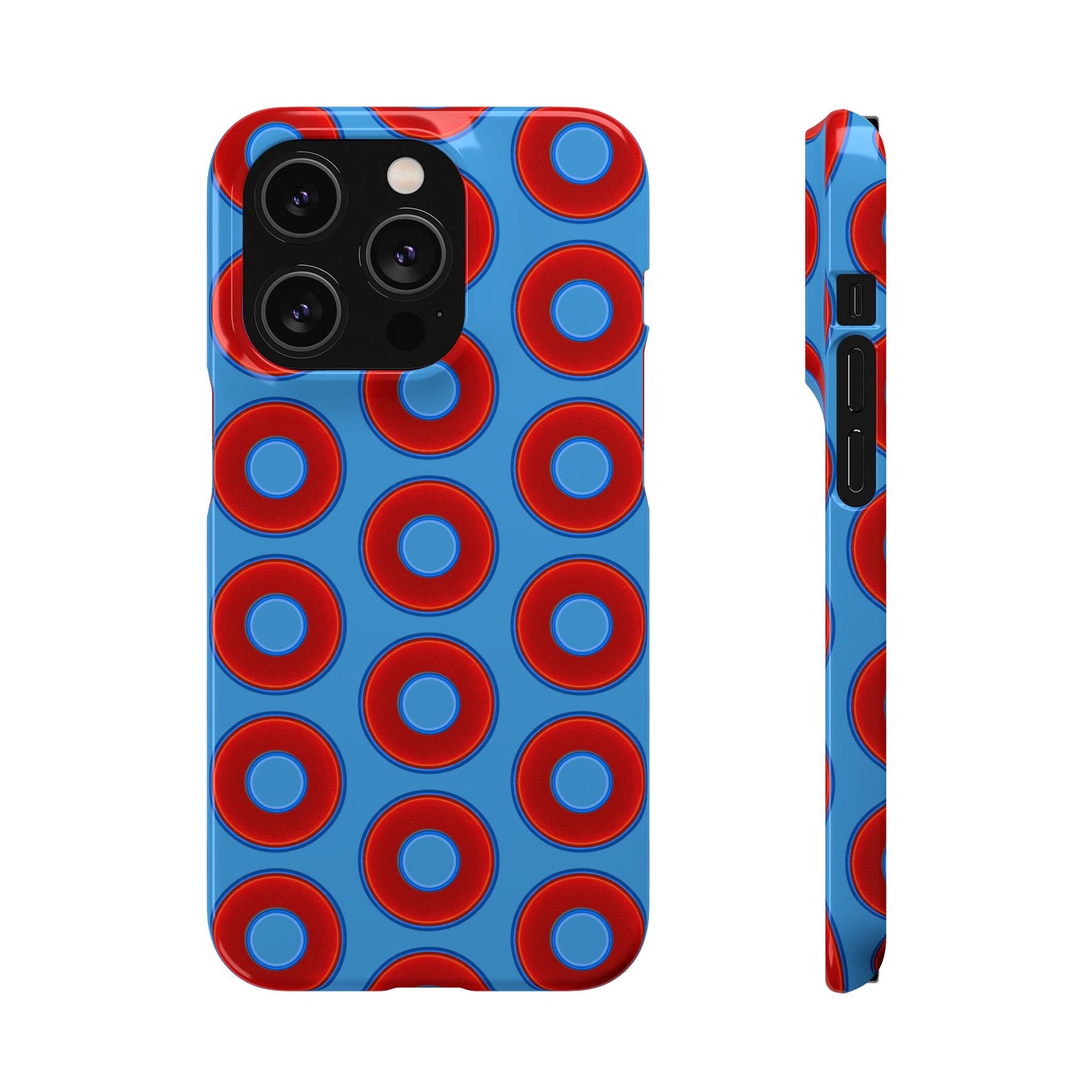 Lumpy Donut Snap Case - red vivid donut print w/light steel blue background