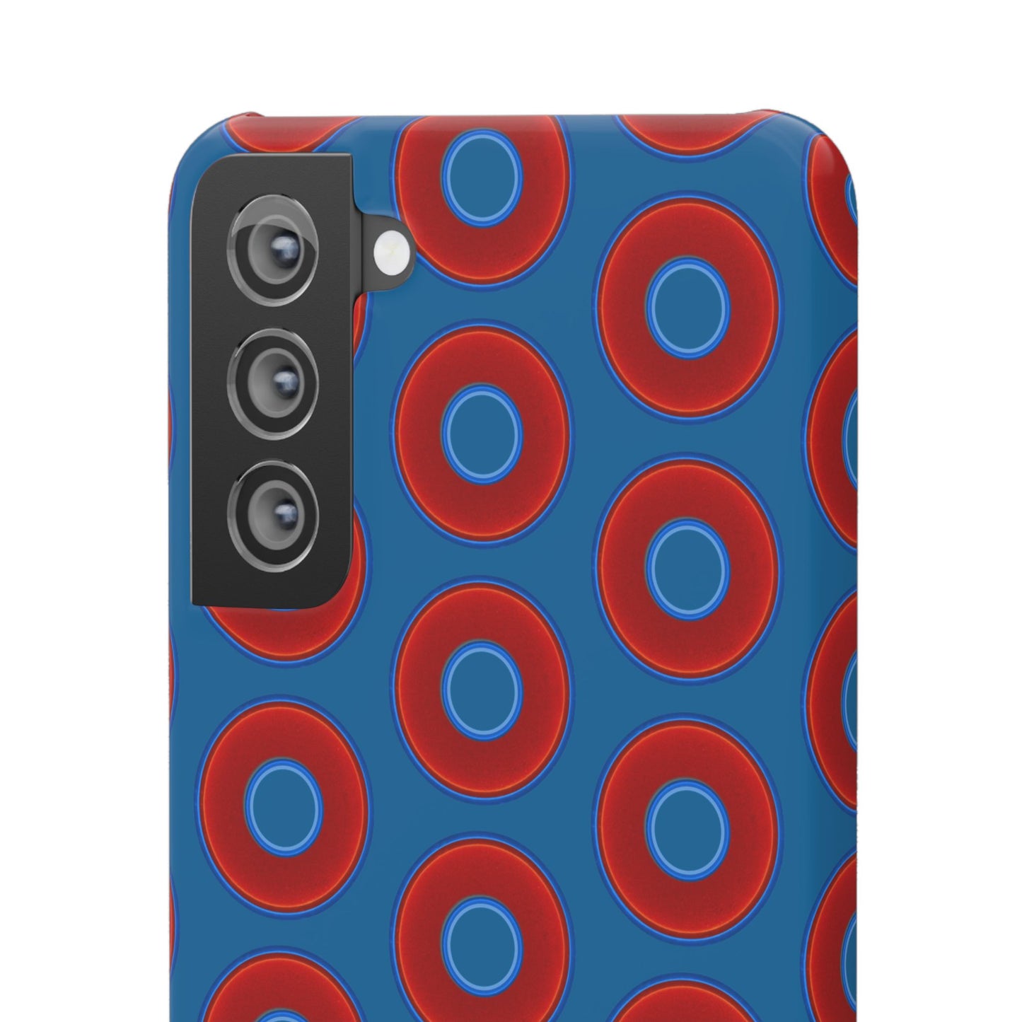Lumpy Donut Snap Case - red vivid donut print w/wavy navy blue background