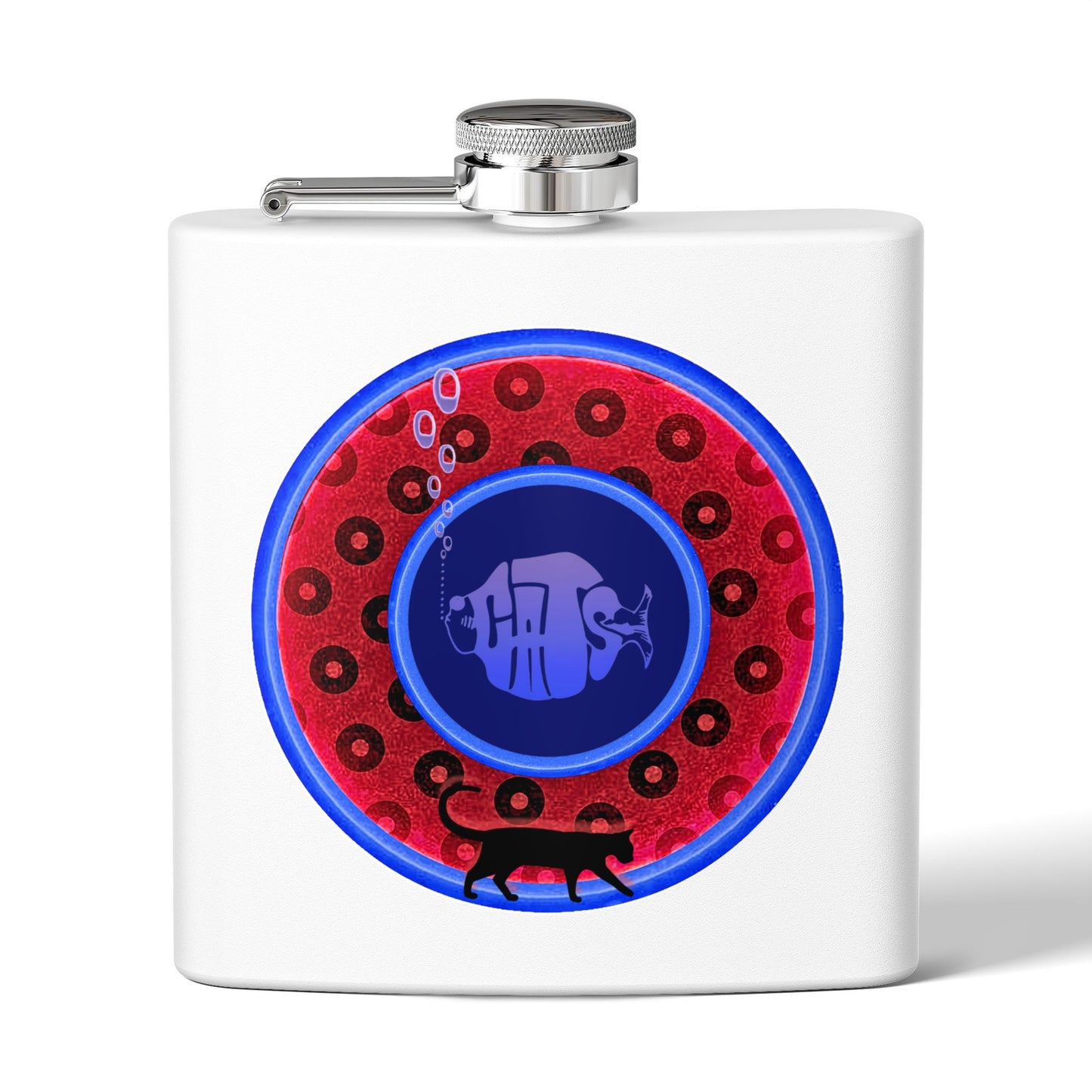 Lump's Donut Flask 6 oz -  red/blue widemouthed paradox donut - [*w/your choice of 6 backgrounds]