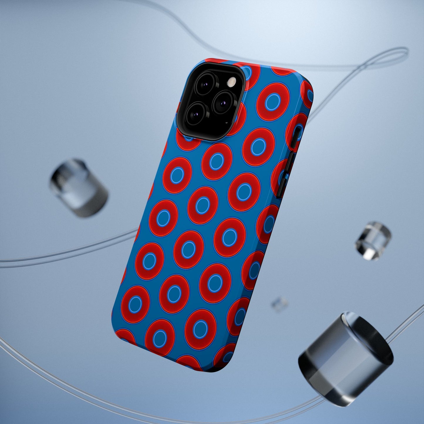 Impact-Resistant Lumpy Donut Case - red vivid donut print w/wavy navy background