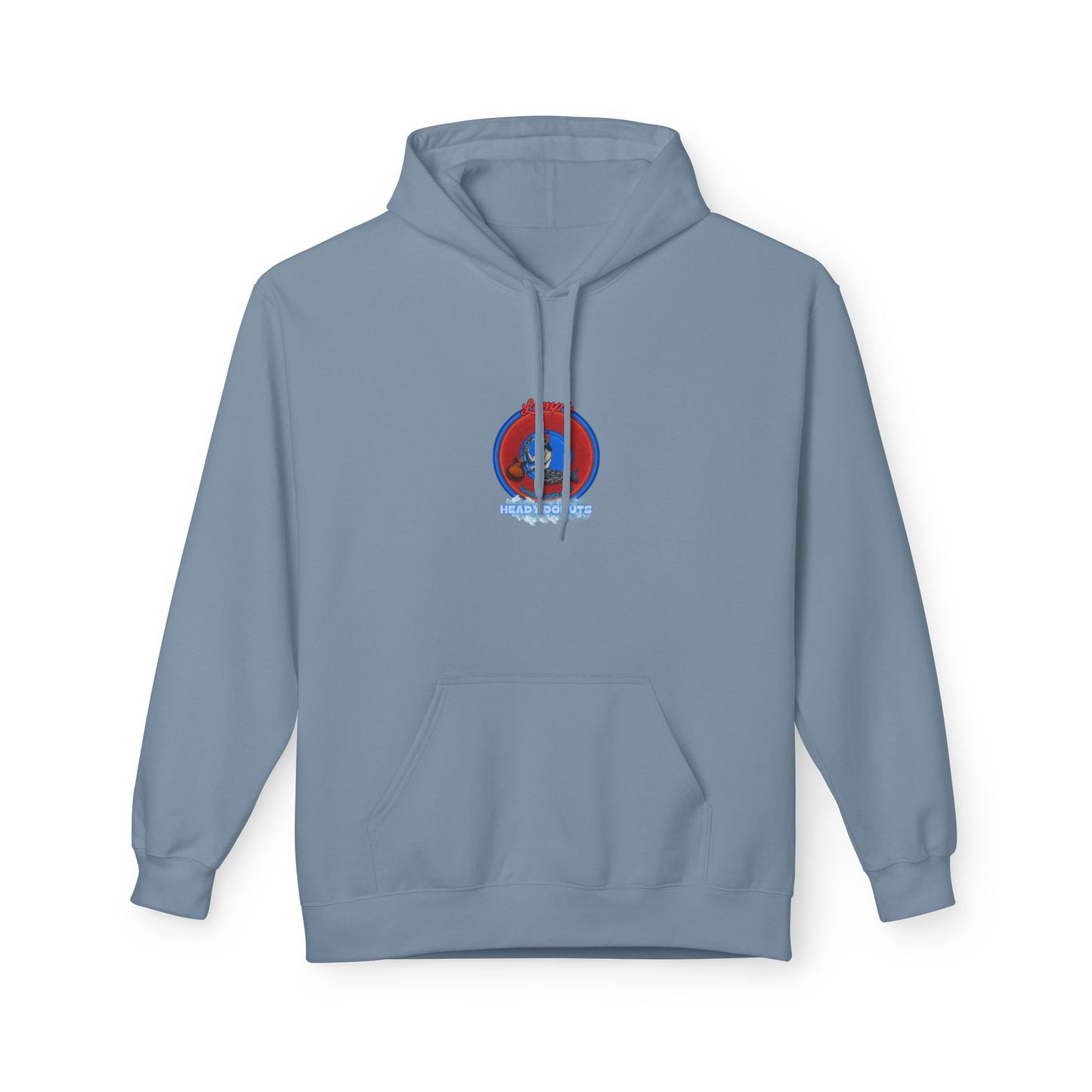 Unisex Fleece Hoodie - [Midweight Soft-style] - "Lump's Heady Logo" - w/rustic red donuts