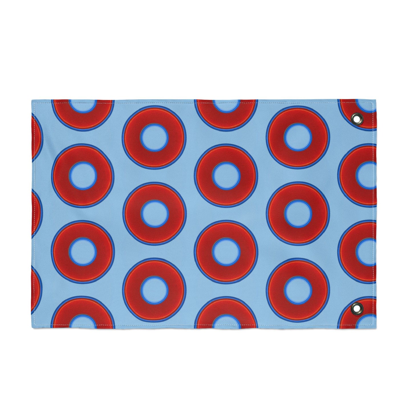 Lumpy Flagpole Sitters - Donut Flags [12" x 18"] - red vivid donut print w/sky blue background