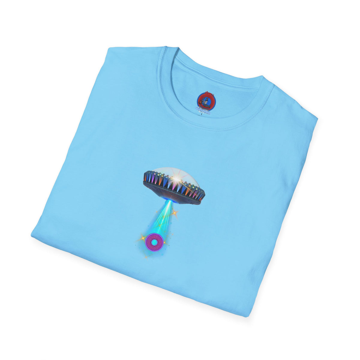 Classic Donut Tee - Unisex Soft-Style - "Donuts now Served on the Mothership" - series 1.0  - variant 6  - tractor-beamed donut