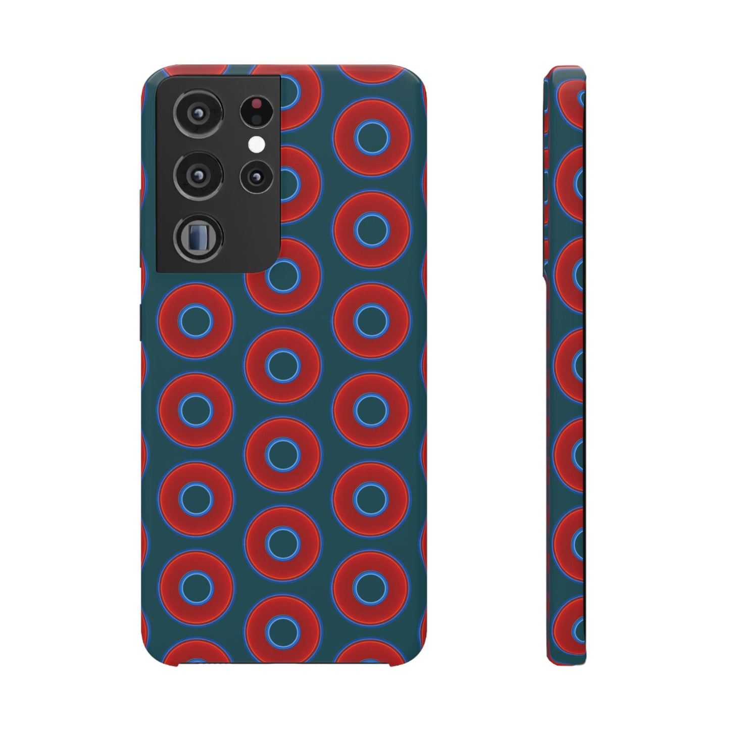 Lumpy Donut Snap Case - red vivid donut print w/midnight teal green background