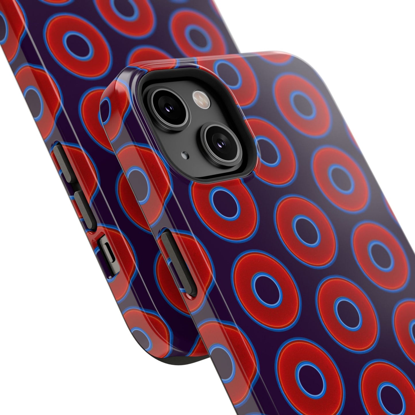 Impact-Resistant Lumpy Donut Case - red vivid donut print w/midnight purple background
