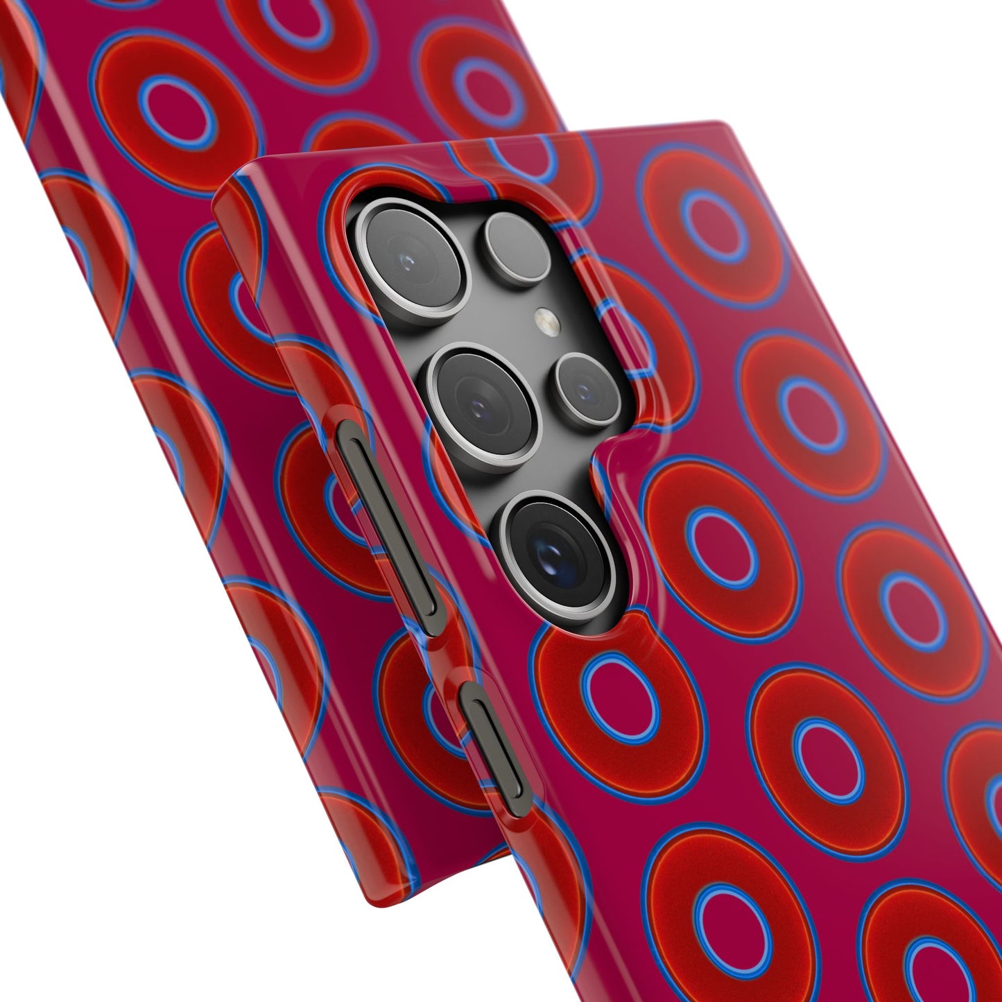 Lumpy Donut Snap Case - red vivid donut print w/dark magenta background