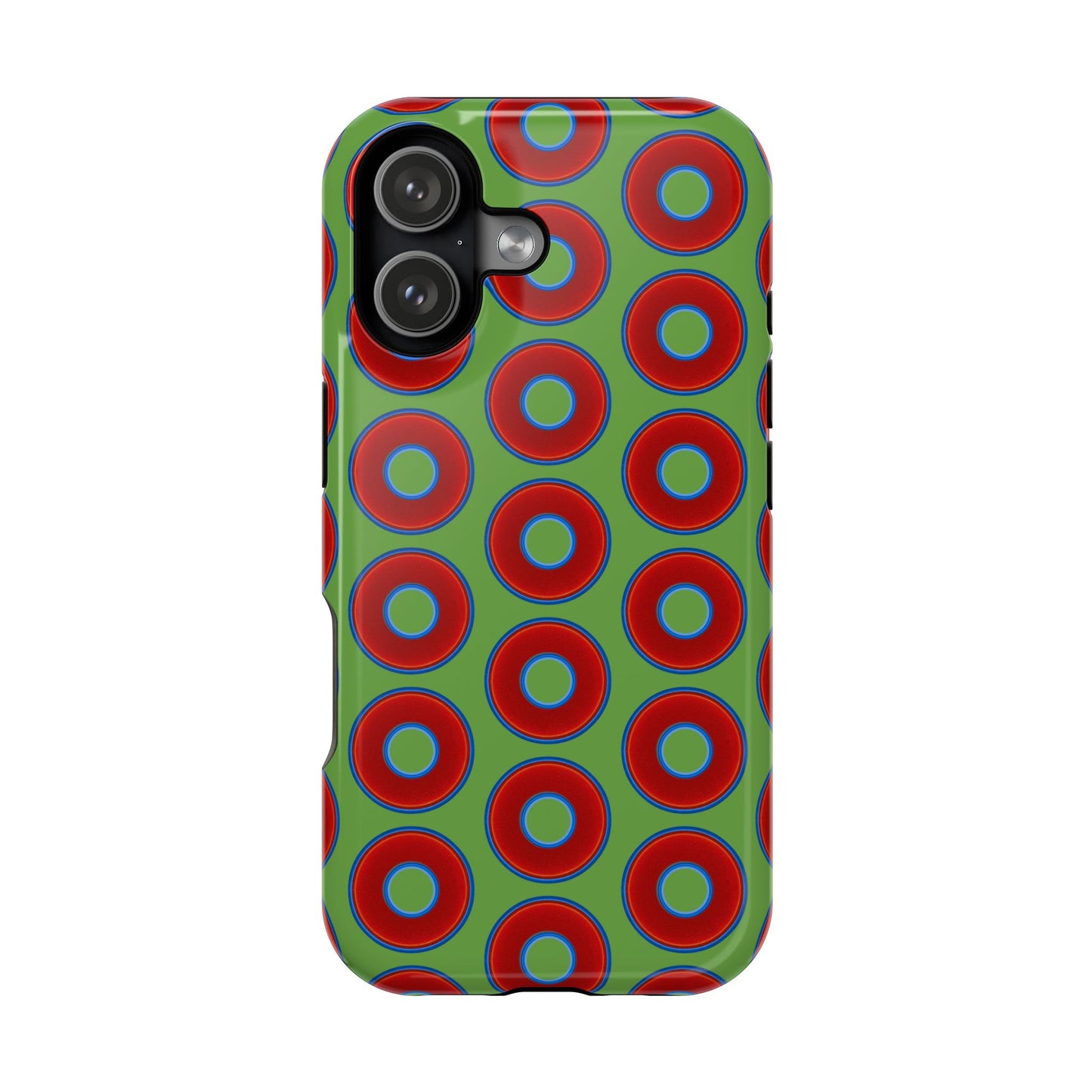 Impact-Resistant Lumpy Donut Case - red vivid donut print w/light green background