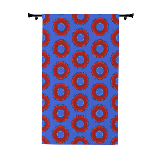 Lump's Heady Curtain w/Donuts - vivid red donut print - w/royal blue background - [*1 Piece / 50" x 84"]