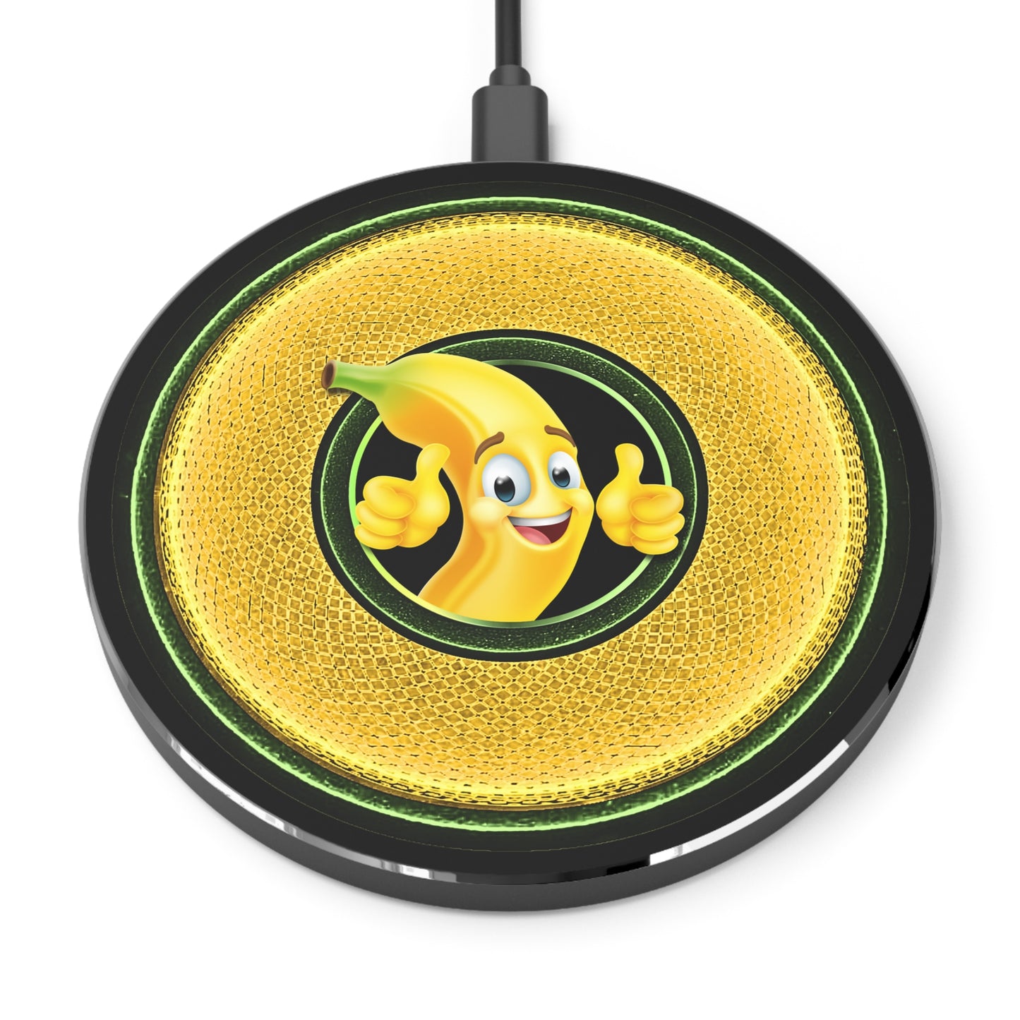 The Flow - Wireless Lumpy Donut Chargers - "This Wireless Power is Bananas" - rustic golden donut w/black background - variant 2