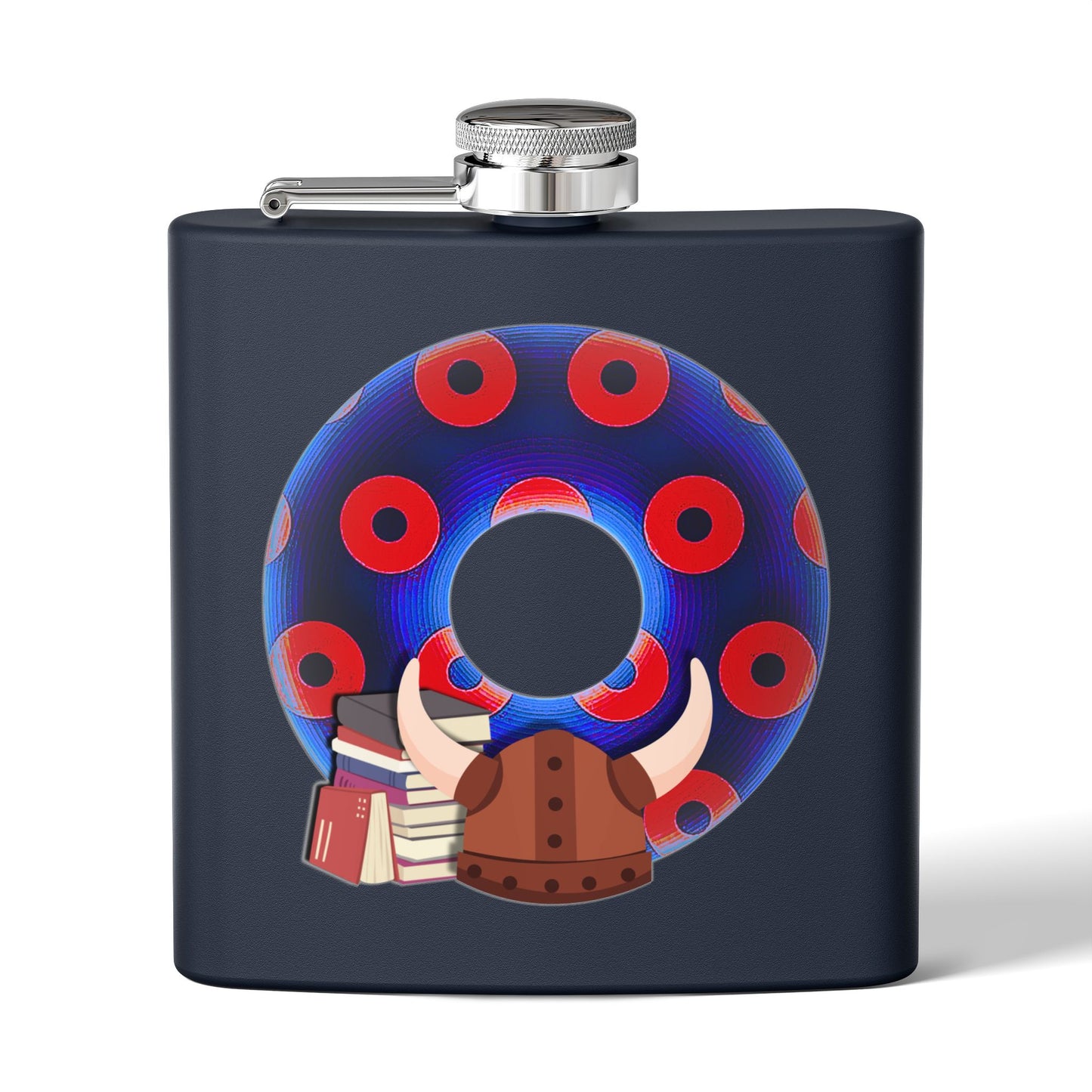 Lump's Donut Flask 6 oz -  "Vlad's Impaling Flask" - blue/red blimpy paradox donut - [*w/your choice of 5 backgrounds]
