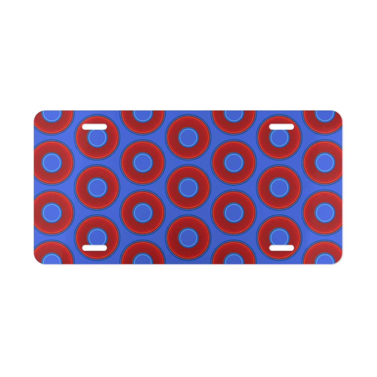 Lumpy Donut Vanity Plate - red vivid donut print w/royal blue background