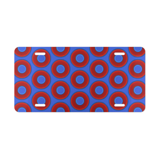 Lumpy Donut Vanity Plate - red vivid donut print w/royal blue background