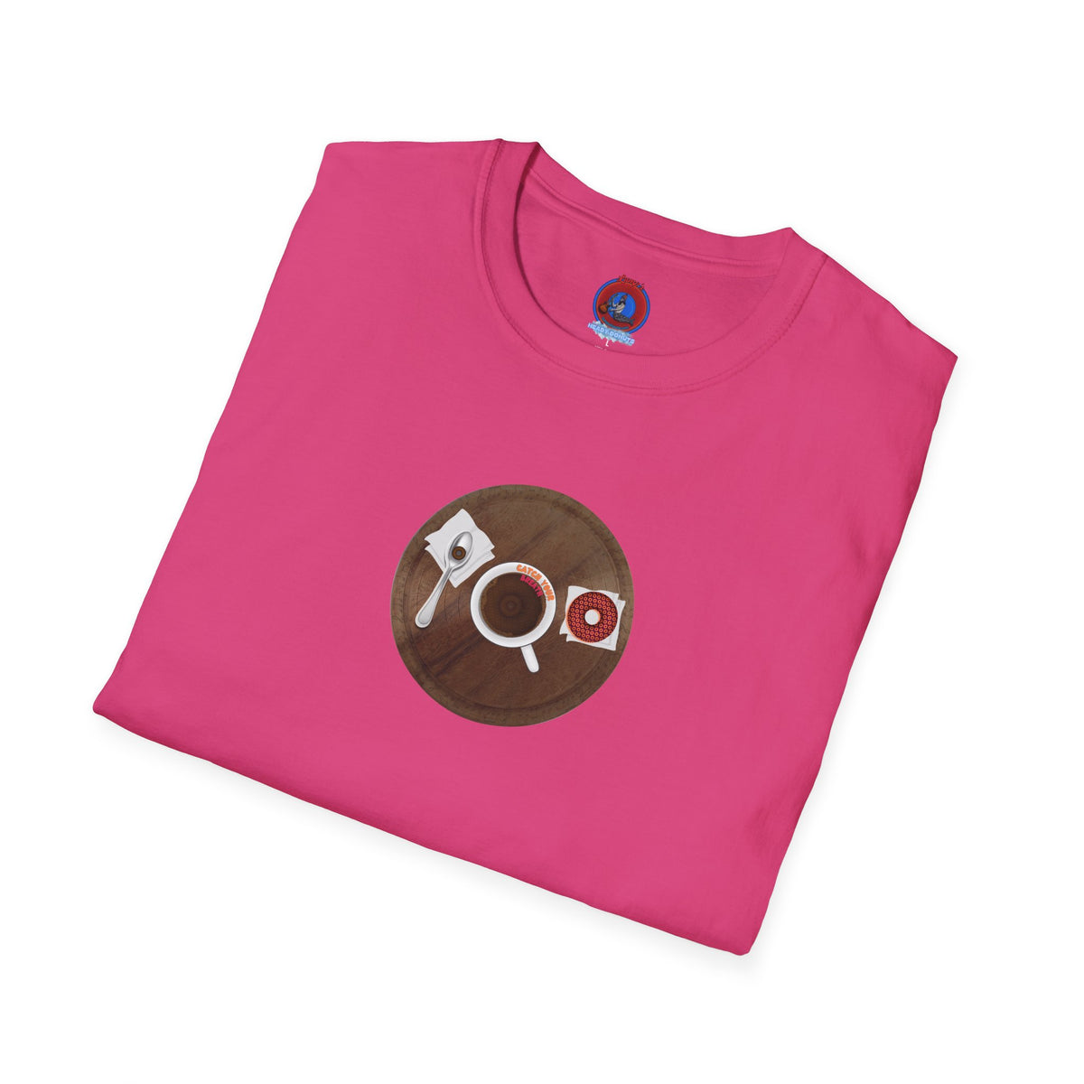 Classic Donut Tee - Unisex Soft-Style - "Coffee With My Donuts" - wooden table donut