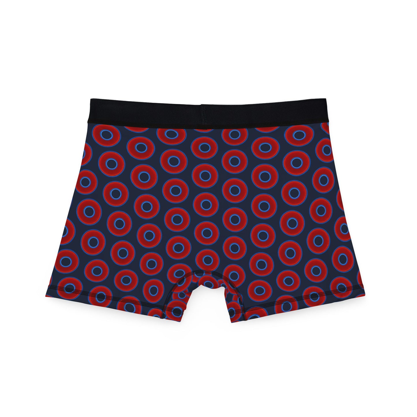 Men's Donut Boxers - red vivid donuts w/dark teal blue elite background