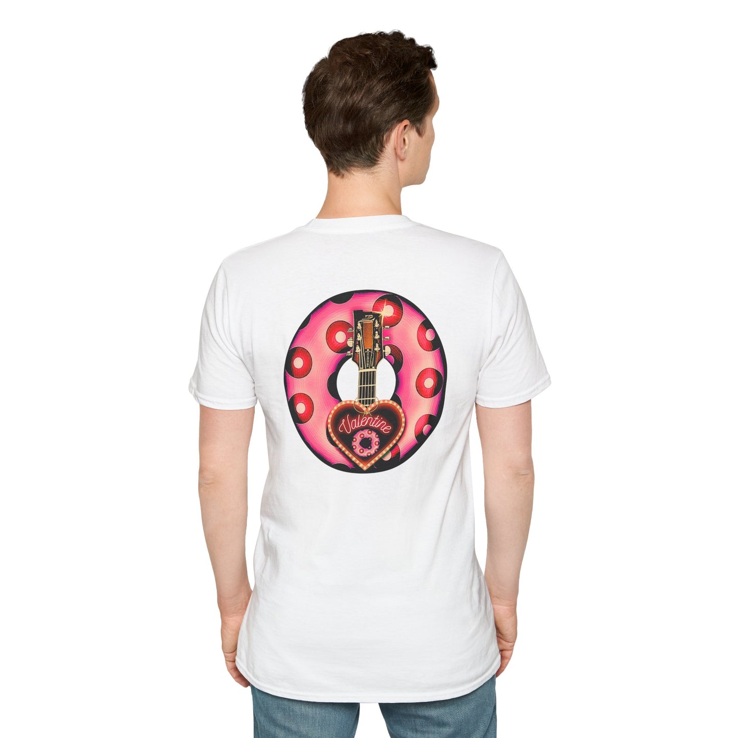Classic Donut Tee - Unisex Soft-Style - "Would You Be My Donut?" - paradoxical faded magenta/red donut - variant 1