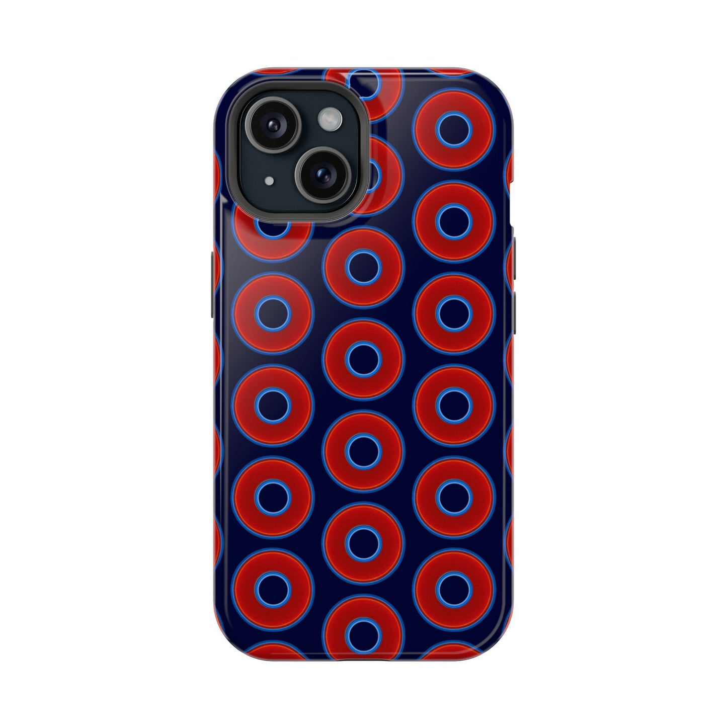 Impact-Resistant Lumpy Donut Case - red vivid donut print w/dark navy blue background