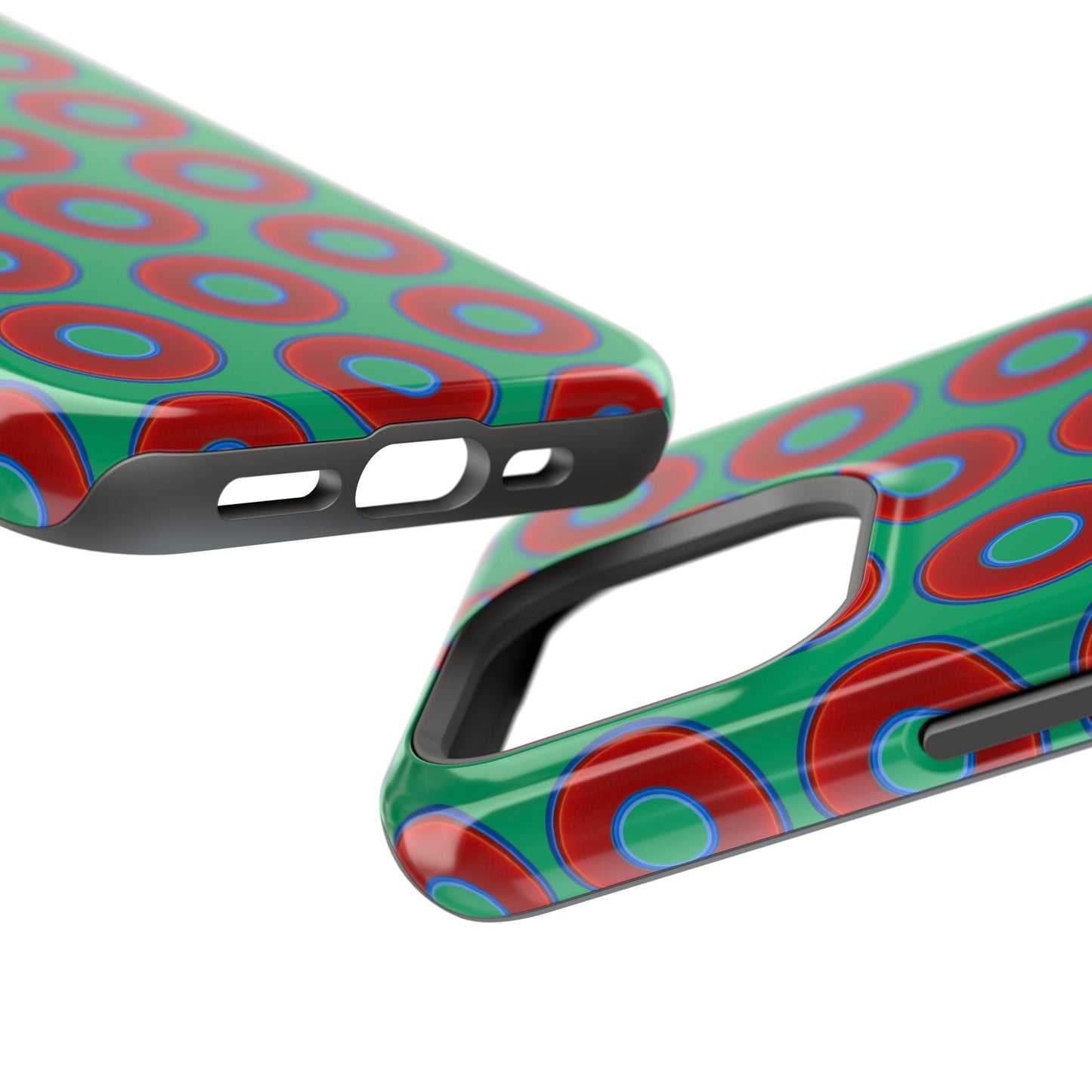 Impact-Resistant Lumpy Donut Case - red vivid donut print w/jade green background