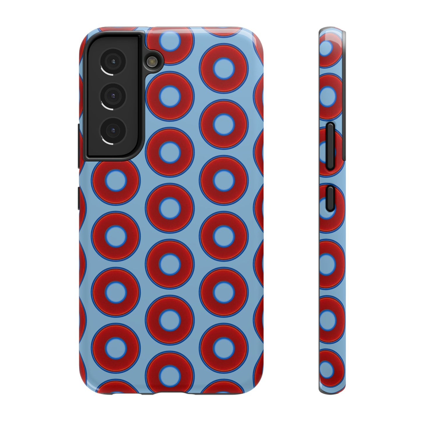 Impact-Resistant Lumpy Donut Case - red vivid donut print w/sky blue background