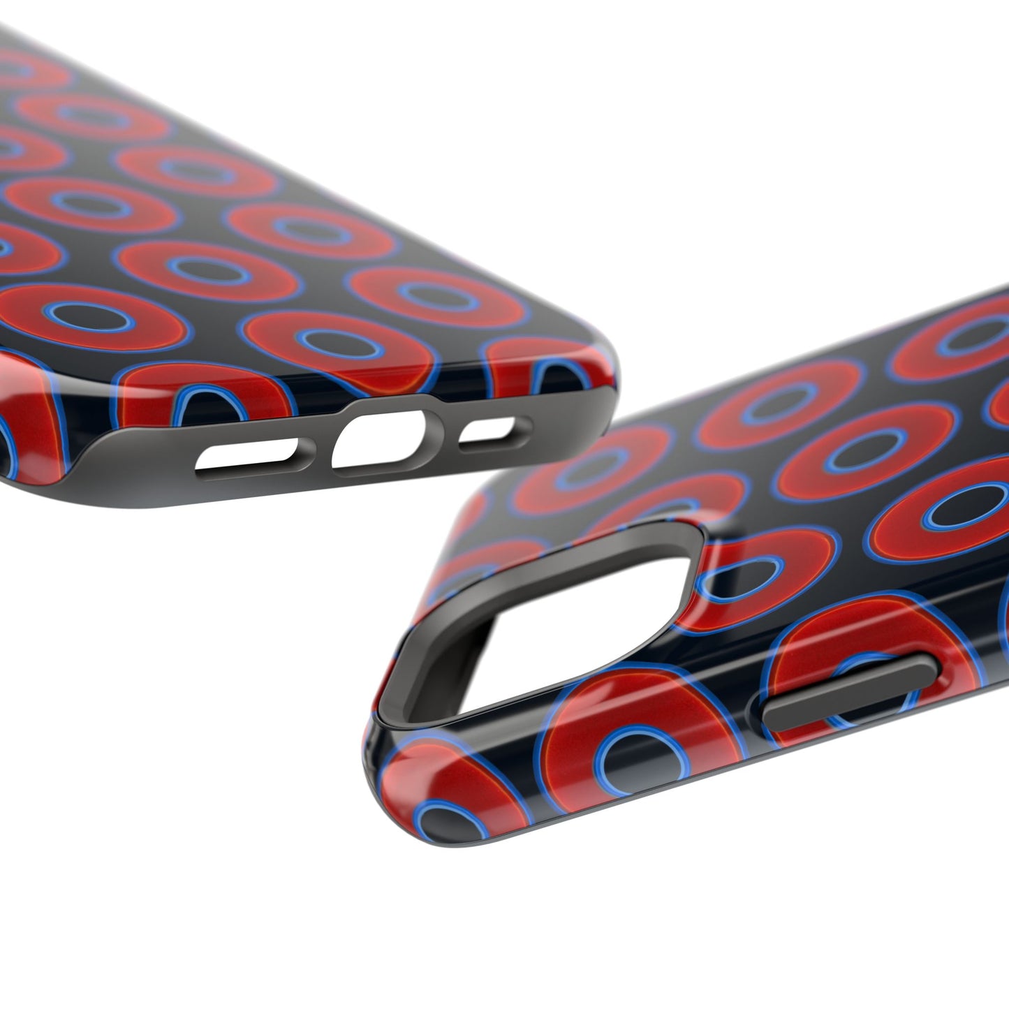 Impact-Resistant Lumpy Donut Case - red vivid donut print w/blue charcoal background