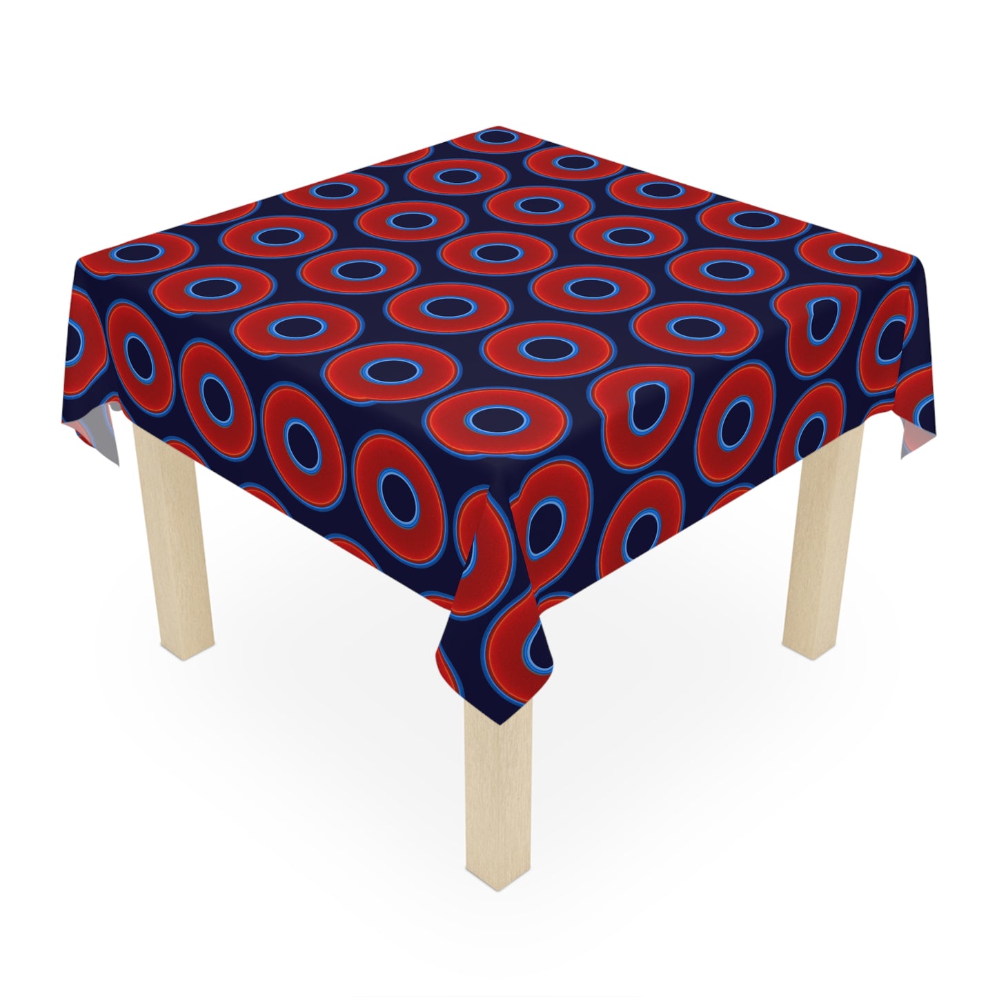 Lumpy Tablecloth - 55.1" x 55.1" - vivid red donuts w/midnight blue background